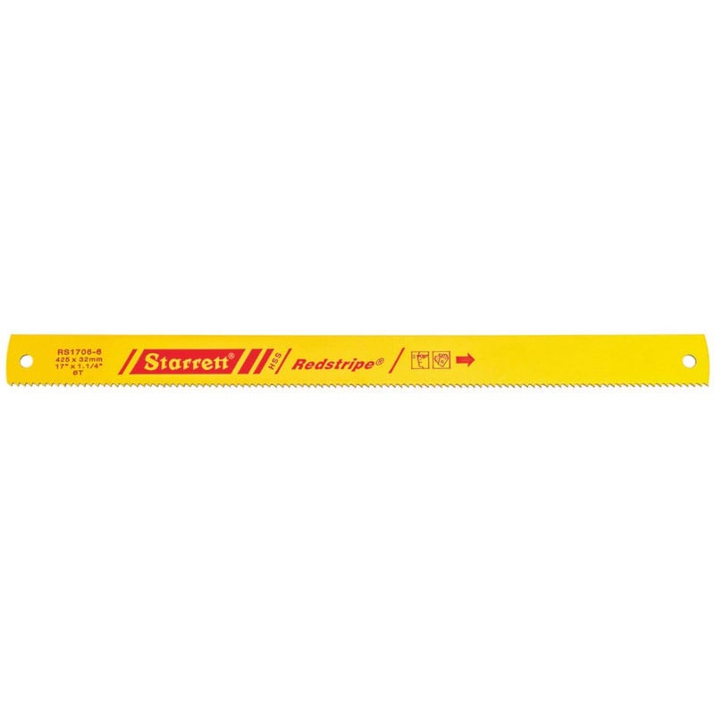 Starrett Redstripe Solid High Speed Steel Power Hacksaw Blade - Ideal for Contractors and Tradesmen - .062" Thickness, 6 TPI, 17" Length, 1-1/4" Width - RS1706-6 - Image 1